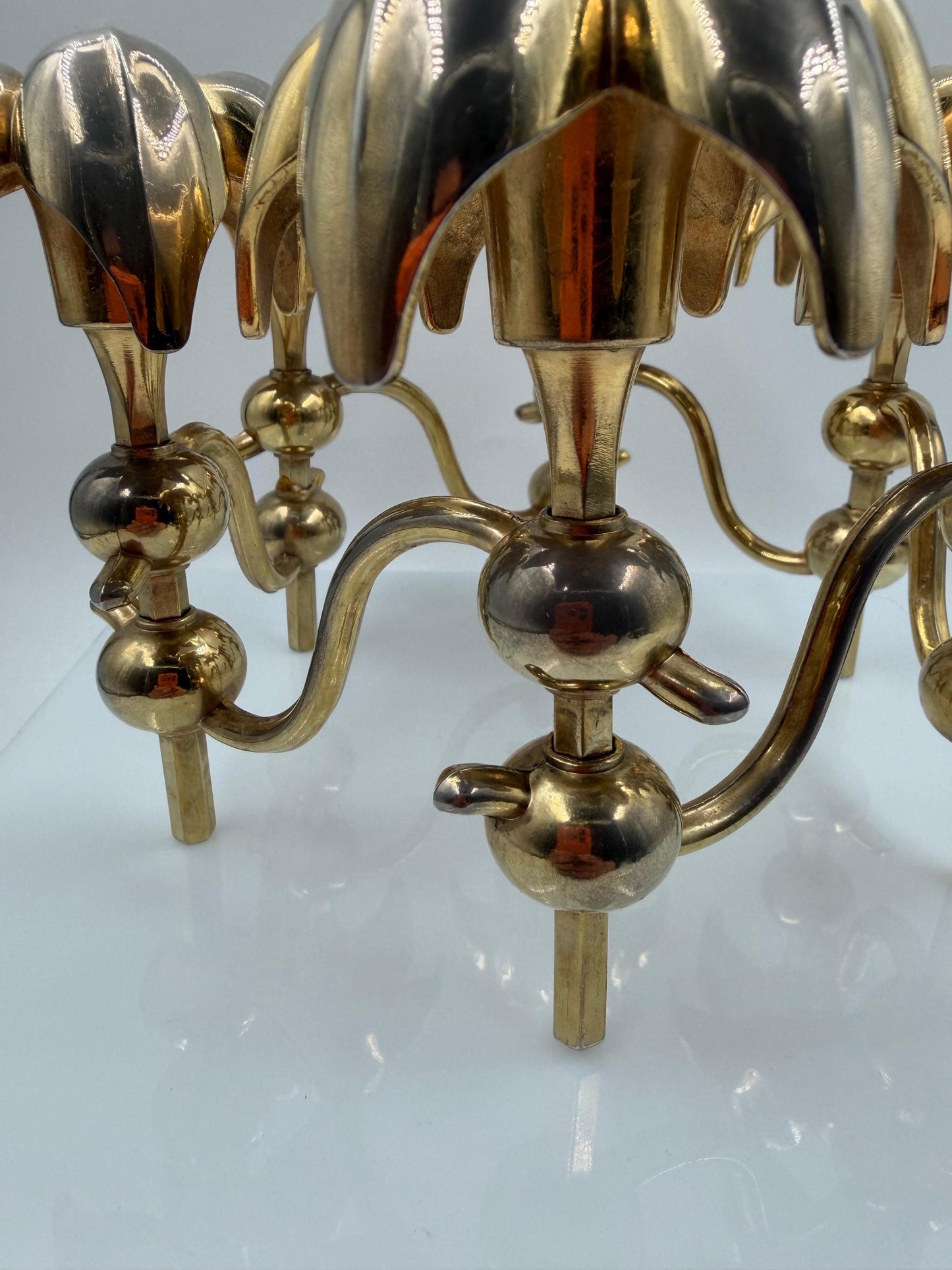 Set von 10 Vintage Kerzenhalter "Palmenblatt" von BMF Nagel, vergoldetes Messing