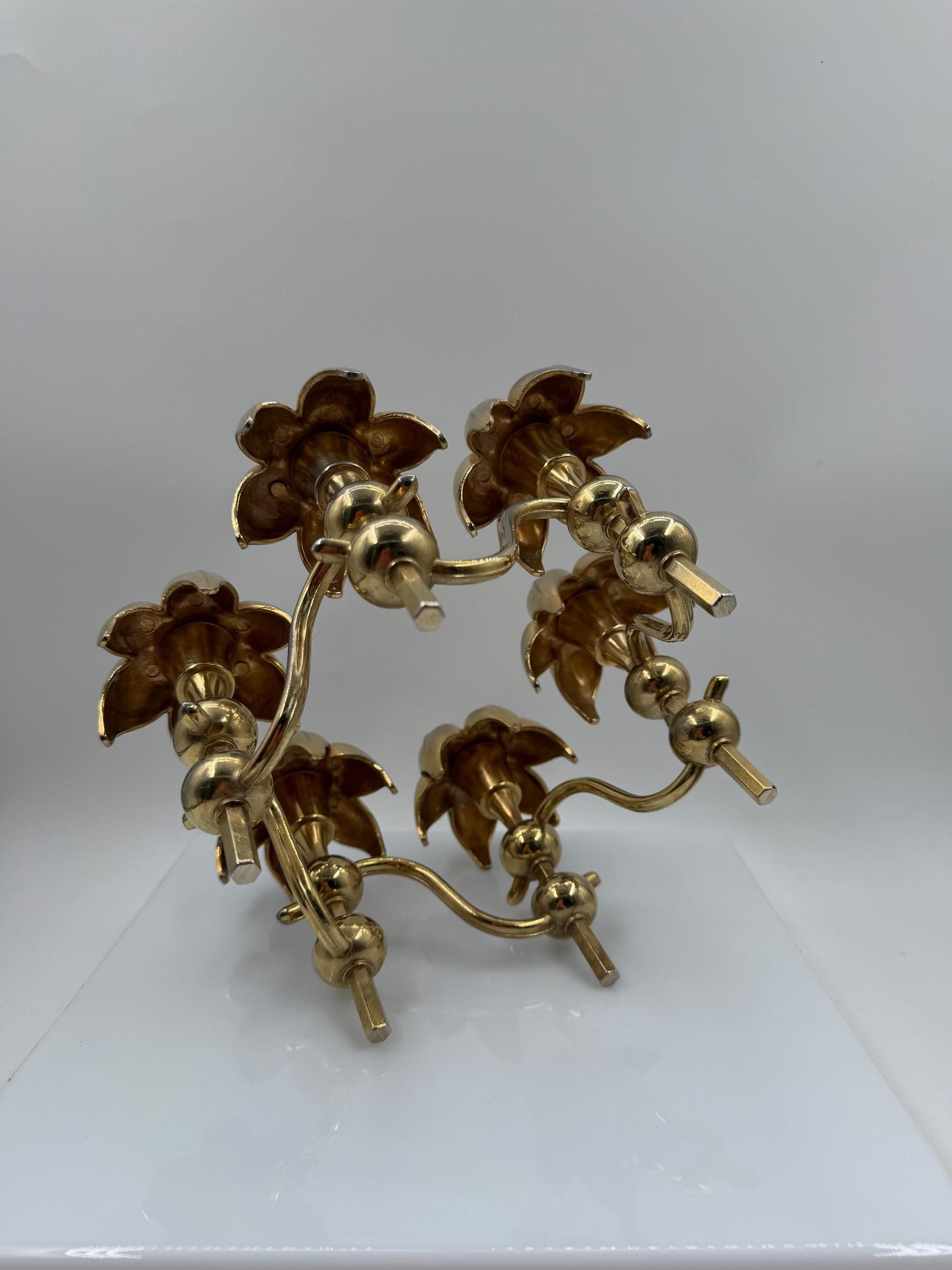 Set von 10 Vintage Kerzenhalter "Palmenblatt" von BMF Nagel, vergoldetes Messing