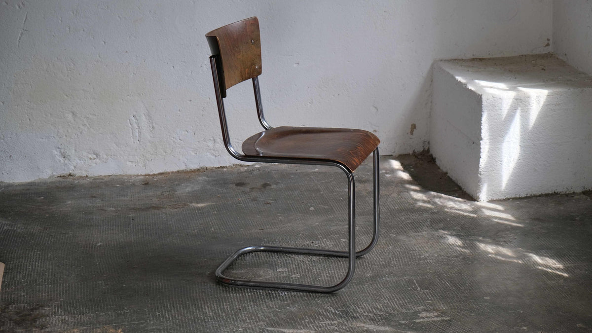Vintage Bauhaus Freischwinger S 43 in Dunkelbraun