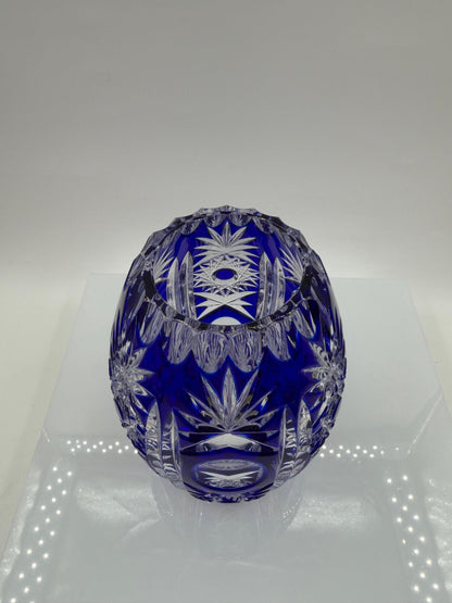 Vintage Kristallglas Vase von Nachtmann mit blauem Überfangglas und Handschliff