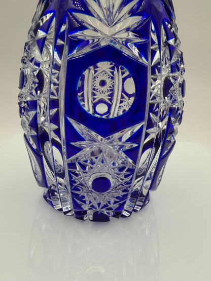 Vintage Kristallglas Vase von Nachtmann mit blauem Überfangglas und Handschliff