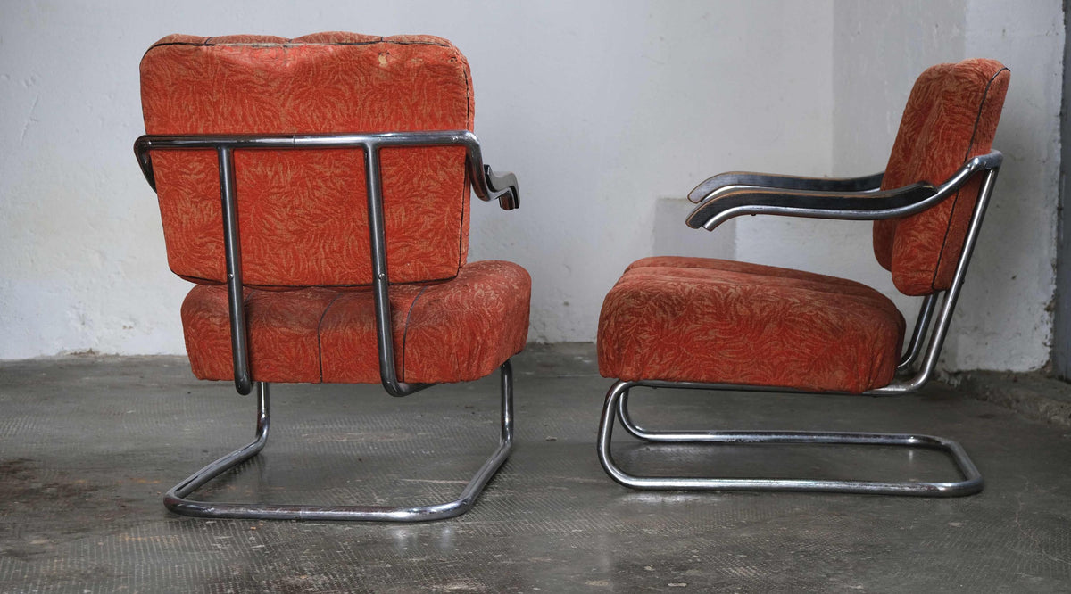 Set von 2 Vintage Bauhaus Sesseln in Rotorange