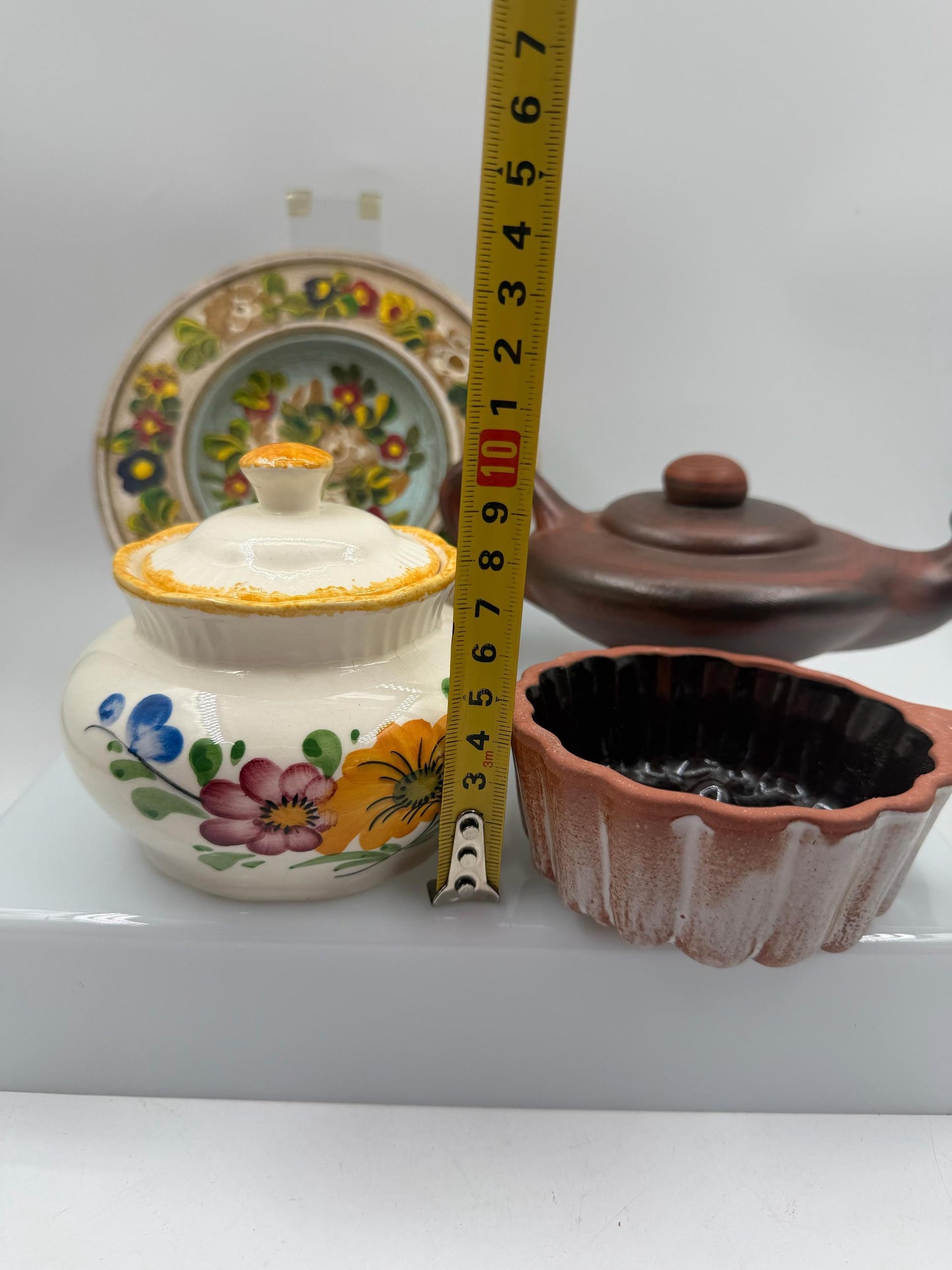 Vintage Keramik Deko Set 4 Teile Landhausstil mit Zuckerdose Öllampe und Gugelhupfform