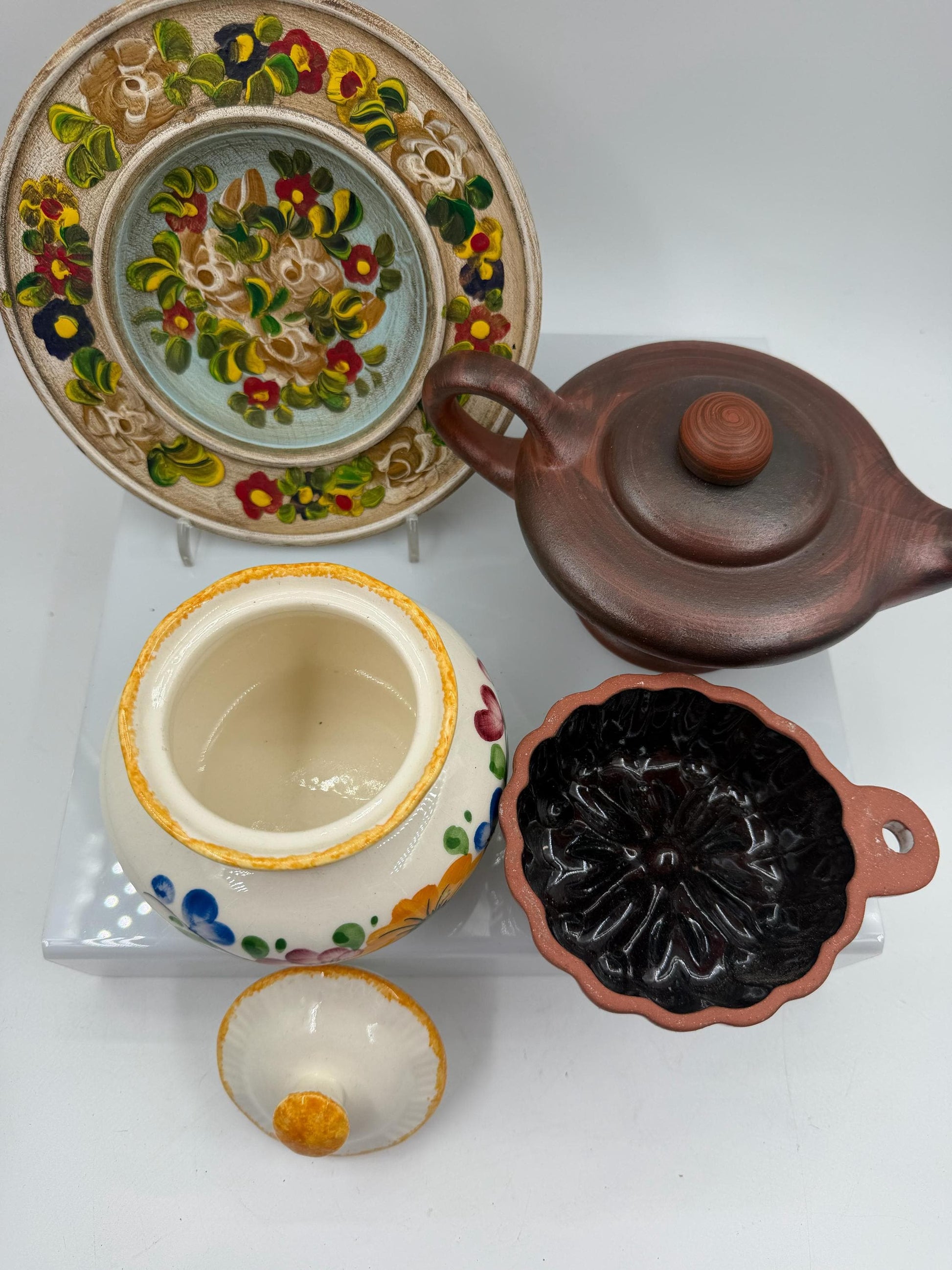 Vintage Keramik Deko Set 4 Teile Landhausstil mit Zuckerdose Öllampe und Gugelhupfform