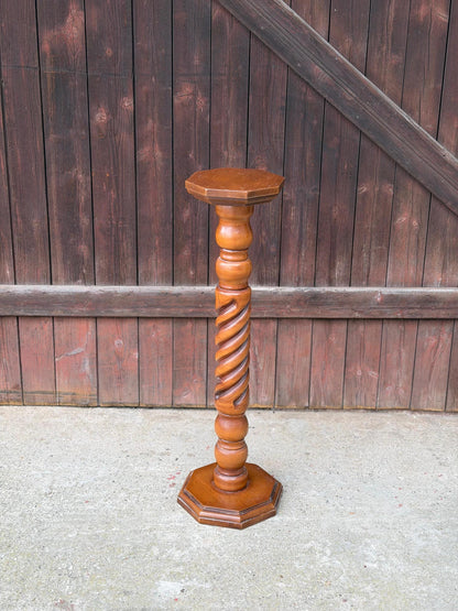 Vintage Blumenständer aus Massivholz mit gedrechselter Säule, 90 cm
