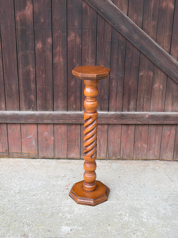 Vintage Blumenständer aus Massivholz mit gedrechselter Säule, 90 cm