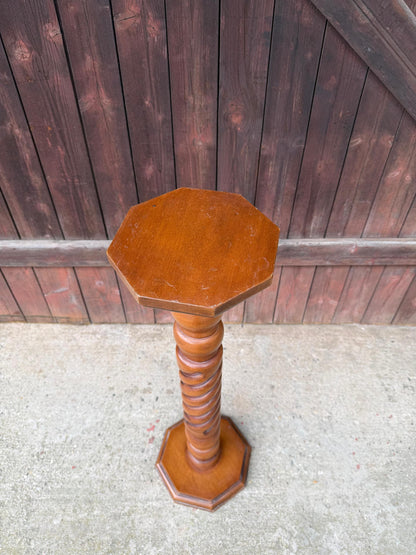 Vintage Blumenständer aus Massivholz mit gedrechselter Säule, 90 cm