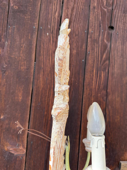 Vintage Florentine Wandlampe handgeschnitztes Holz 2-armig Shabby Chic