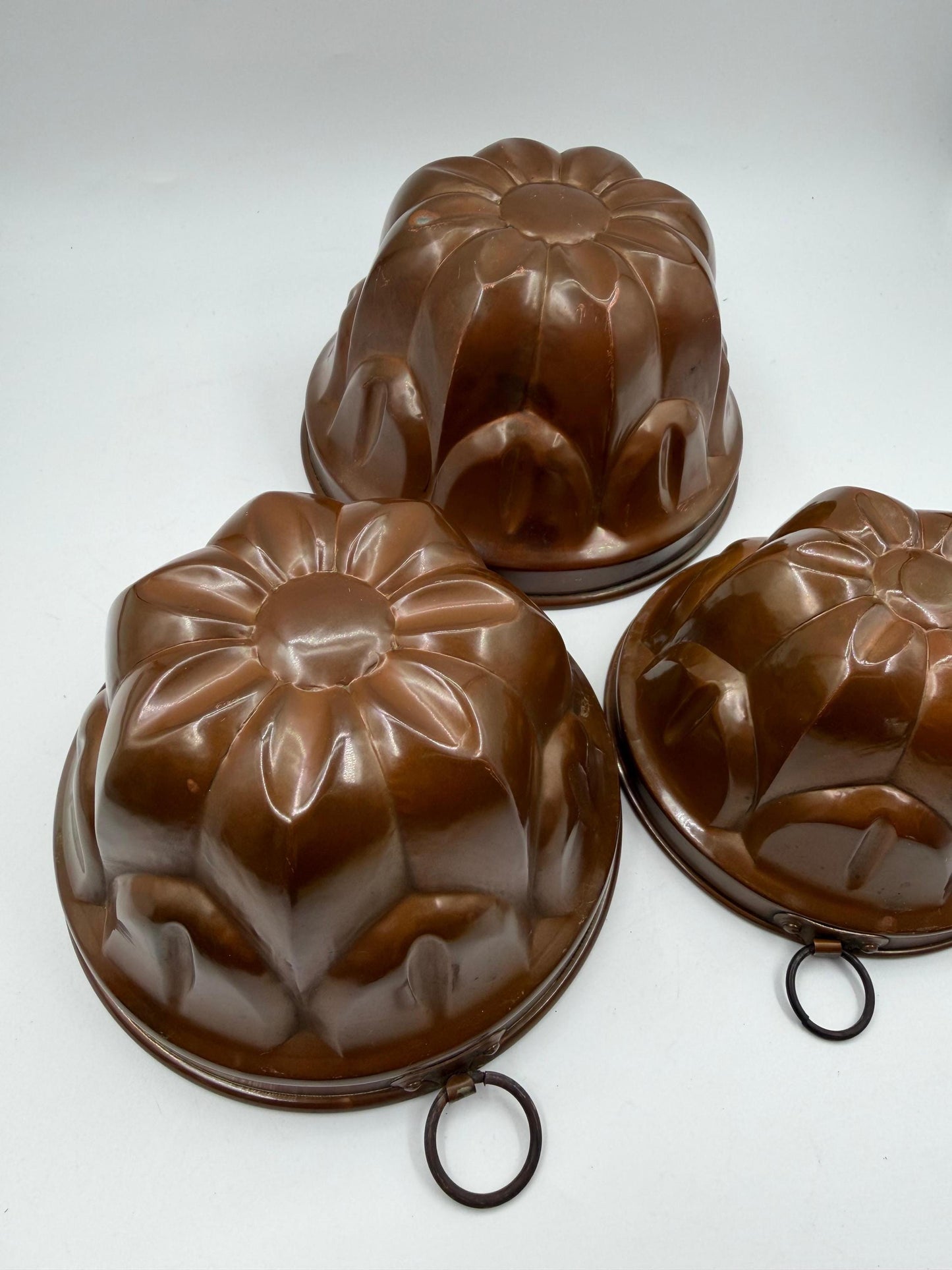 Set von 3 Vintage Kupfer Gugelhupfform "Echt Kupfer – Schwere Qualität", unbenutzt