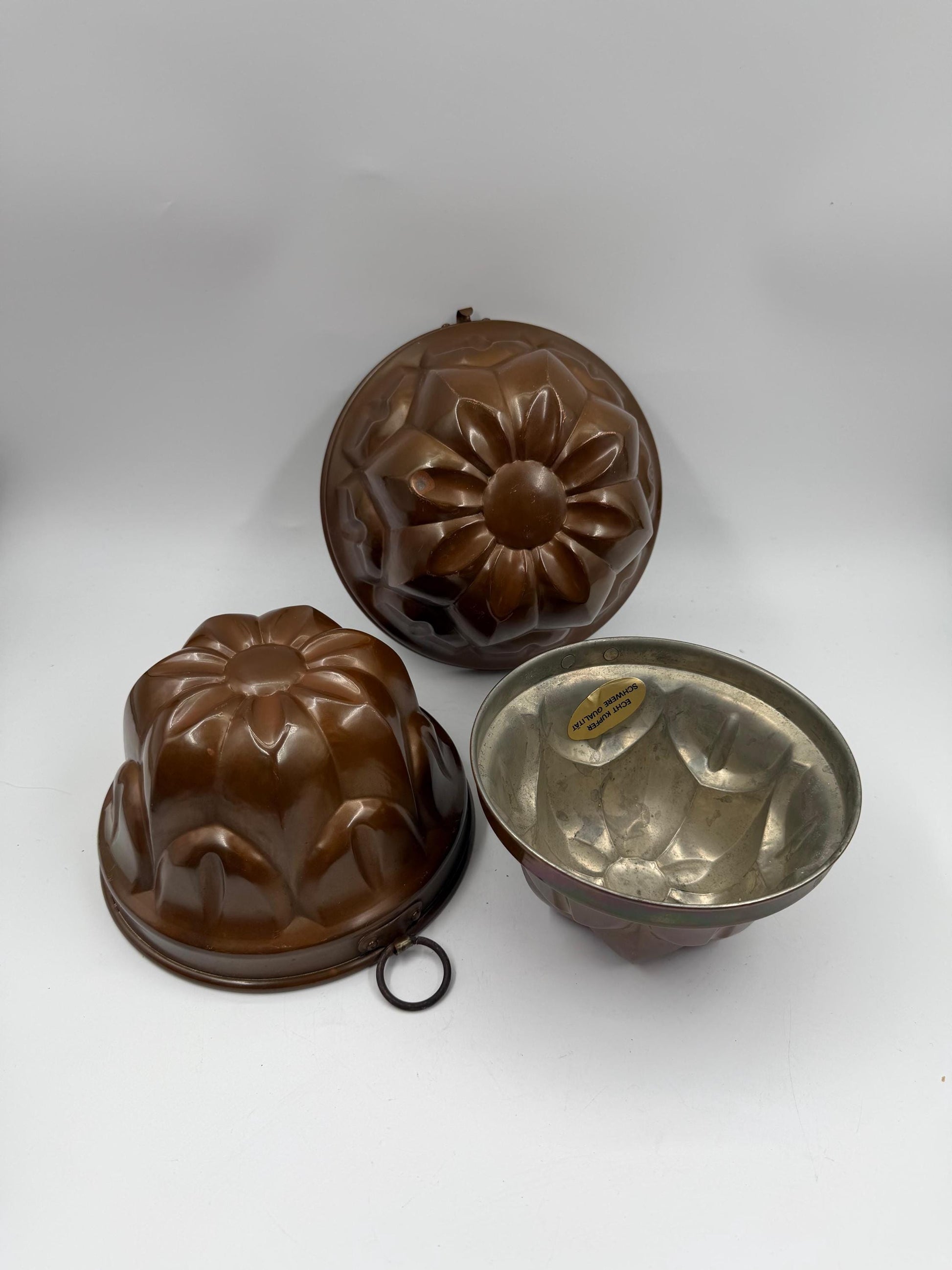 Set von 3 Vintage Kupfer Gugelhupfform "Echt Kupfer – Schwere Qualität", unbenutzt