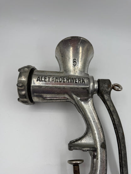 Vintage Fleischwolf "No. 5" von Alexanderwerk aus Gusseisen mit Holzkurbel