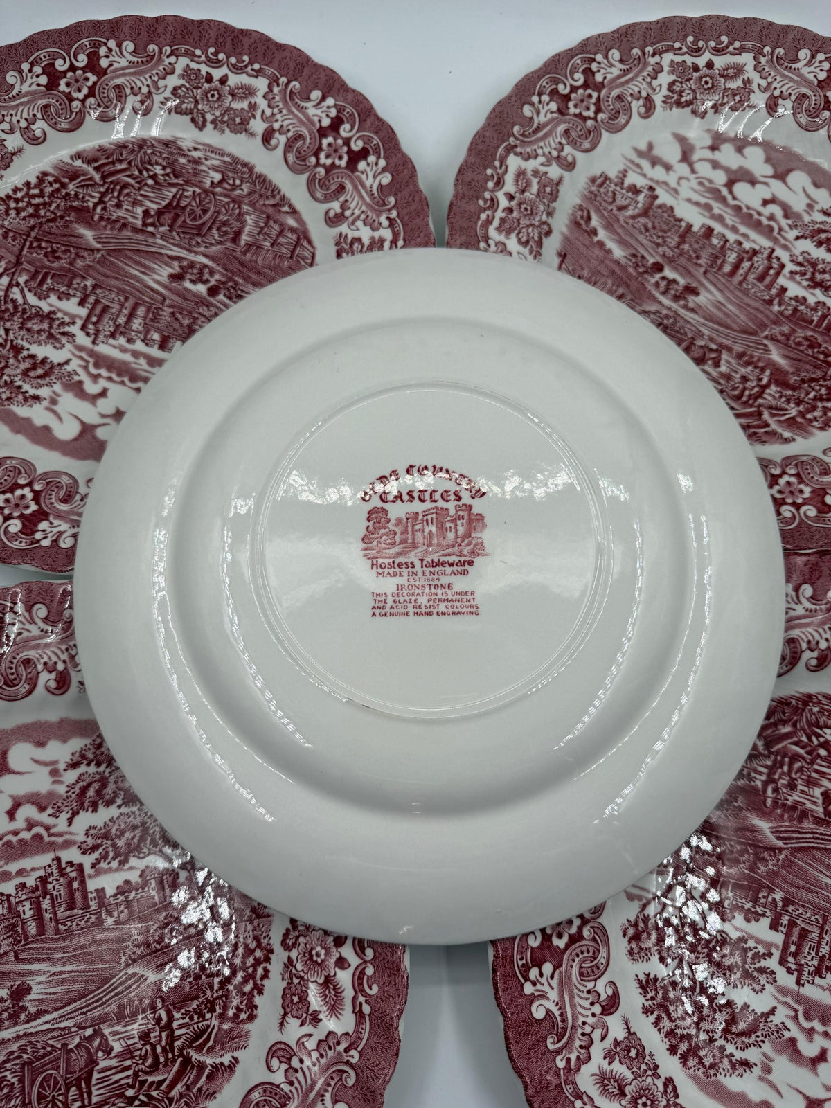Set von 5 Vintage Teller "Olde Country Castles" von Hostess Tableware, Ironstone