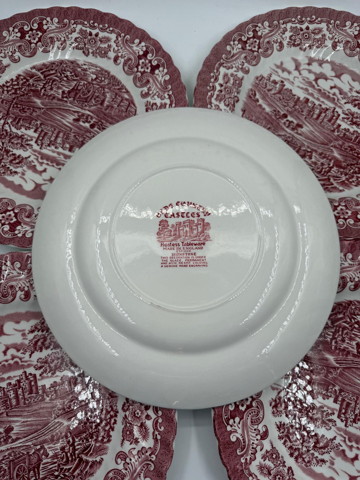 Set von 5 Vintage Teller "Olde Country Castles" von Hostess Tableware, Ironstone