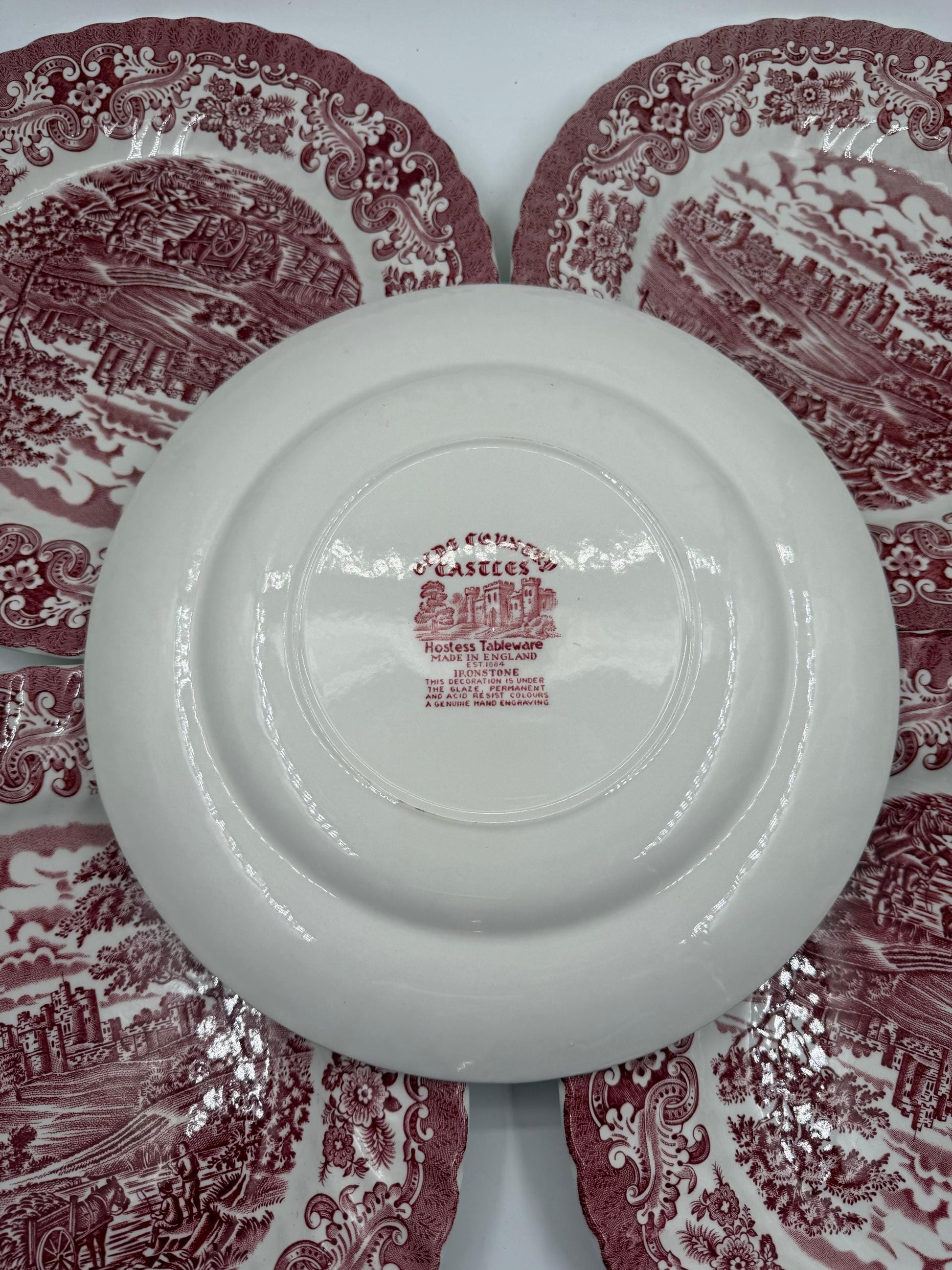 Set von 5 Vintage Teller "Olde Country Castles" von Hostess Tableware, Ironstone