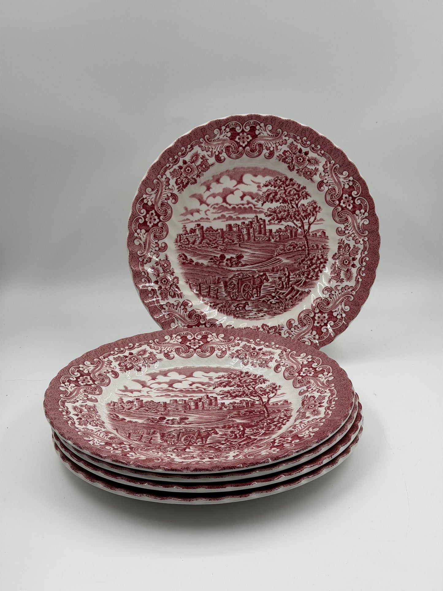Set von 5 Vintage Teller "Olde Country Castles" von Hostess Tableware, Ironstone
