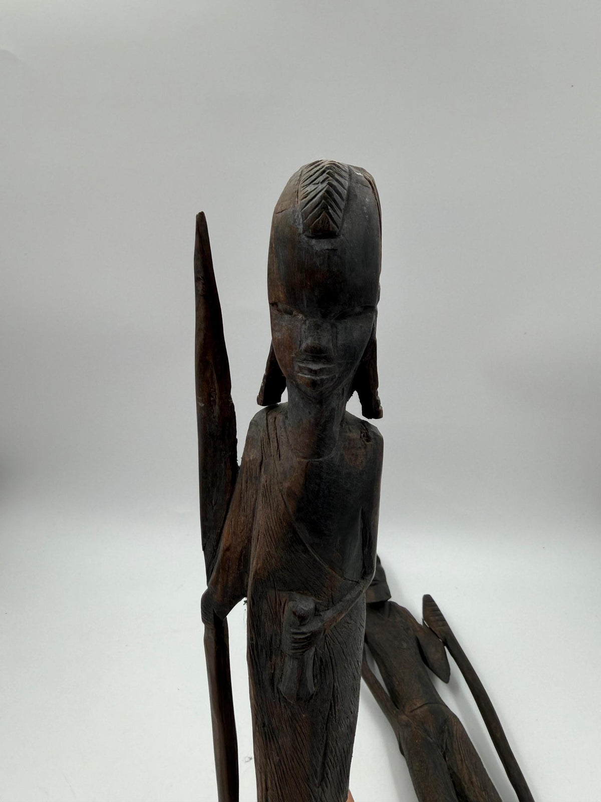 Set von 2 Vintage Krieger Skulptur aus afrikanischem Hartholz, handgeschnitzt