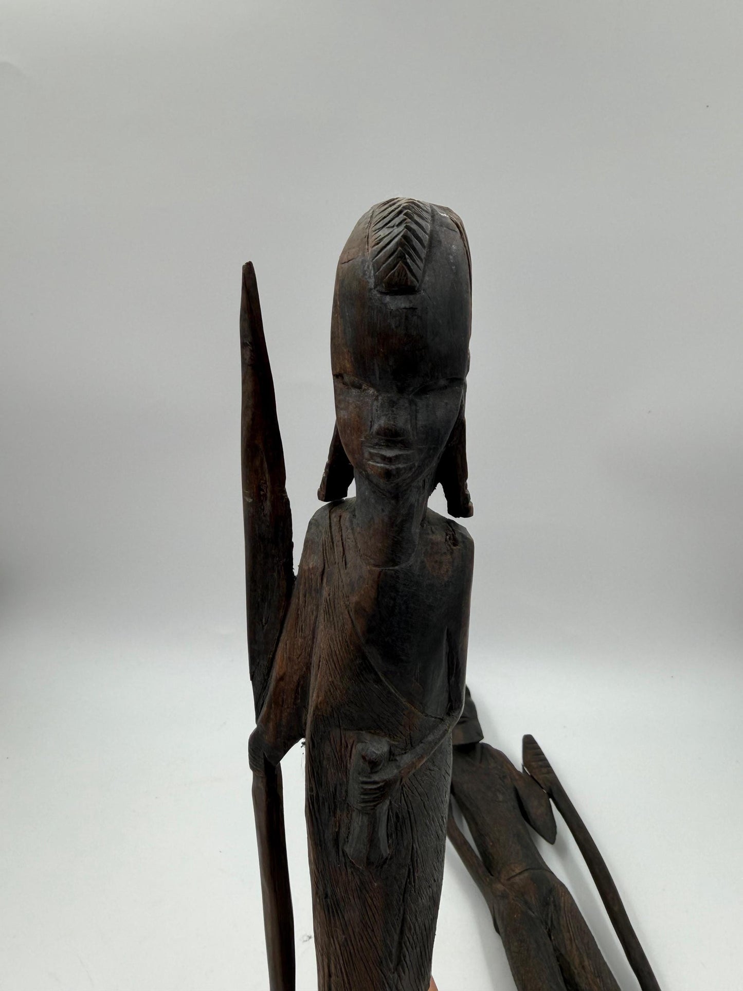 Set von 2 Vintage Krieger Skulptur aus afrikanischem Hartholz, handgeschnitzt