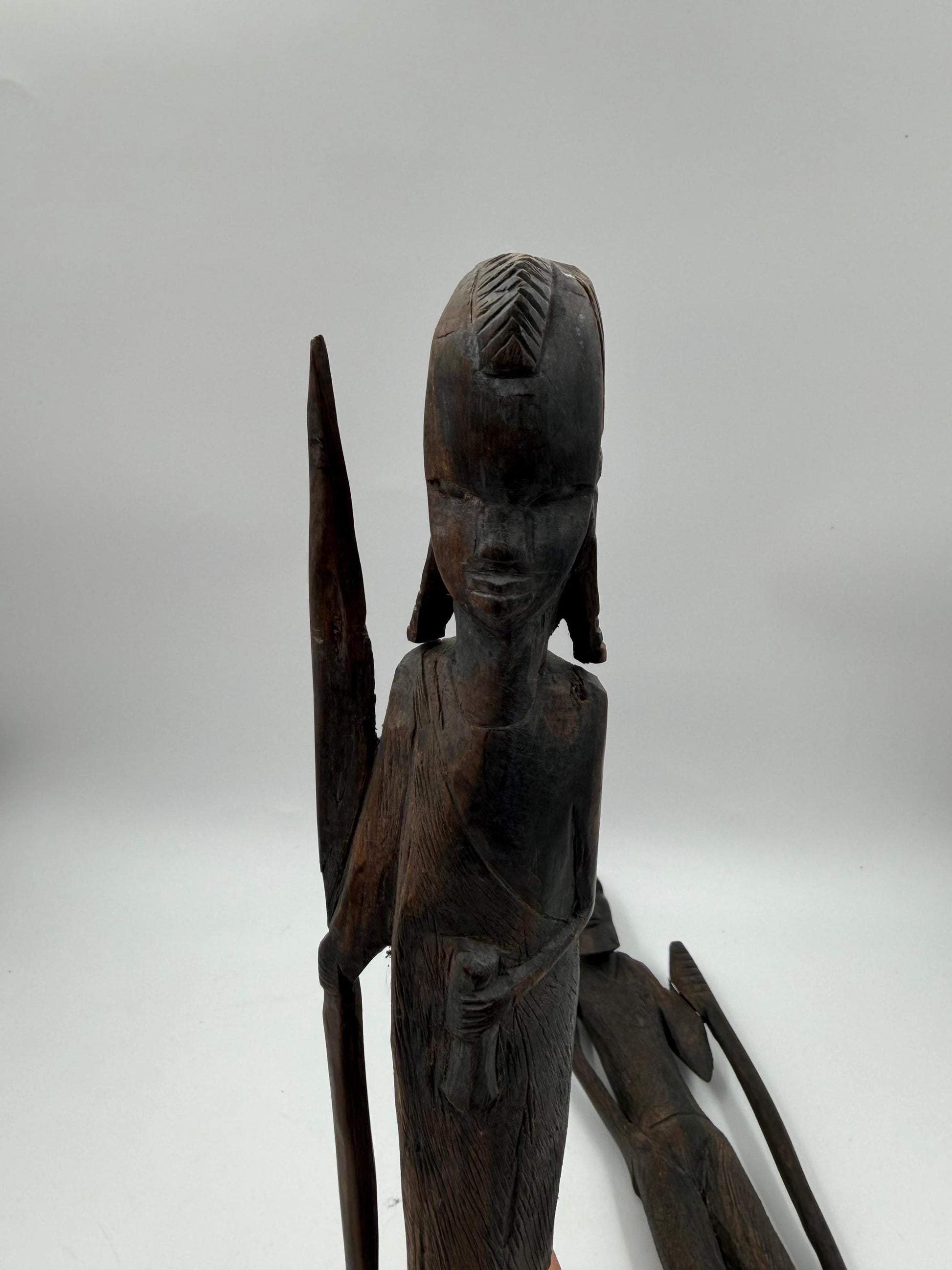 Set von 2 Vintage Krieger Skulptur aus afrikanischem Hartholz, handgeschnitzt