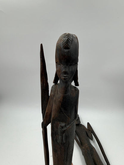 Set von 2 Vintage Krieger Skulptur aus afrikanischem Hartholz, handgeschnitzt