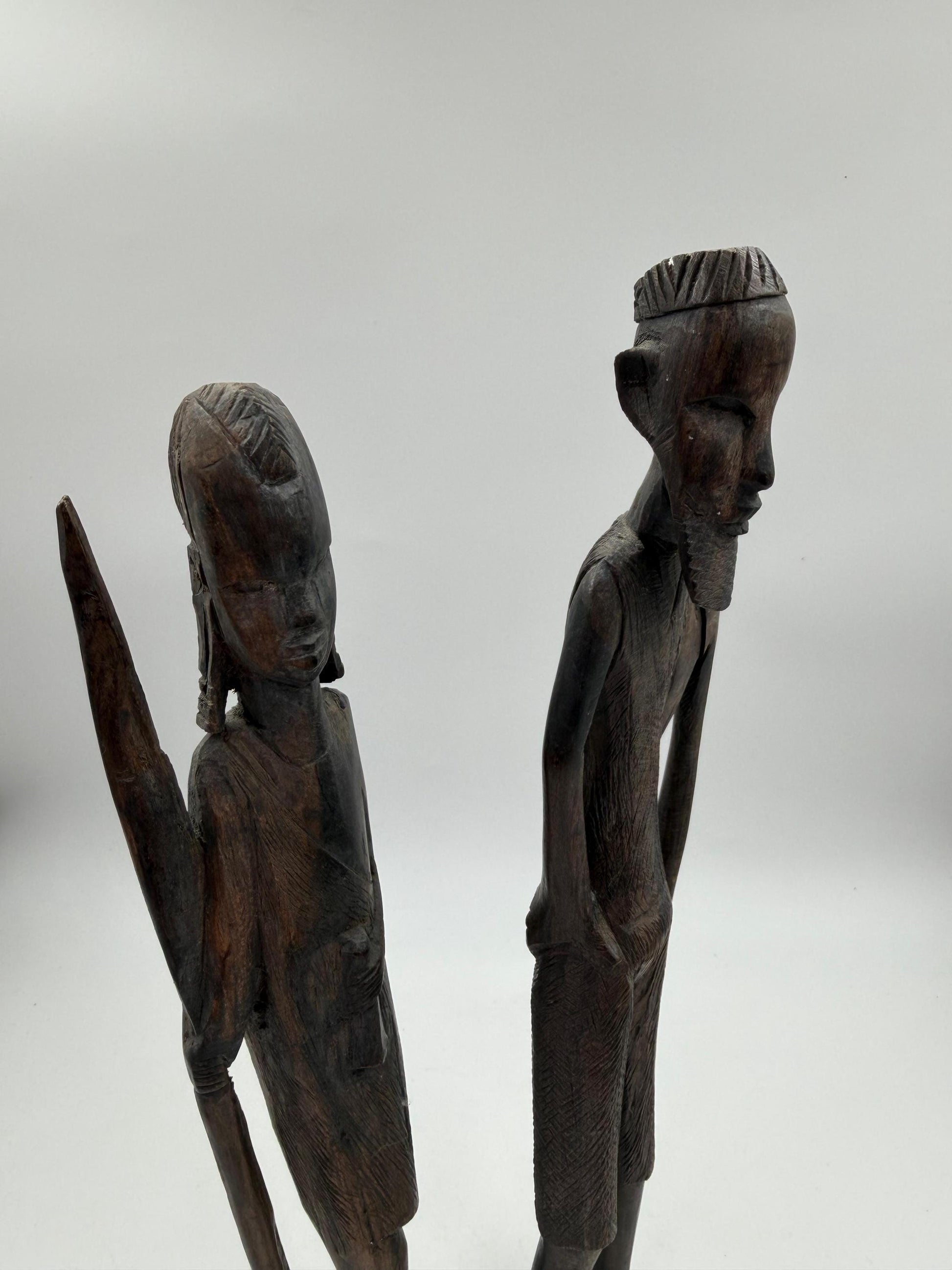 Set von 2 Vintage Krieger Skulptur aus afrikanischem Hartholz, handgeschnitzt