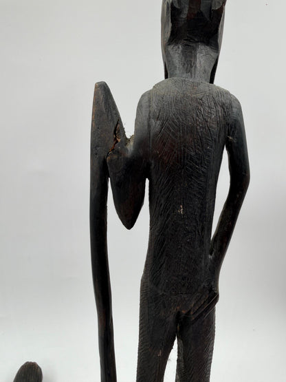Set von 2 Vintage Krieger Skulptur aus afrikanischem Hartholz, handgeschnitzt