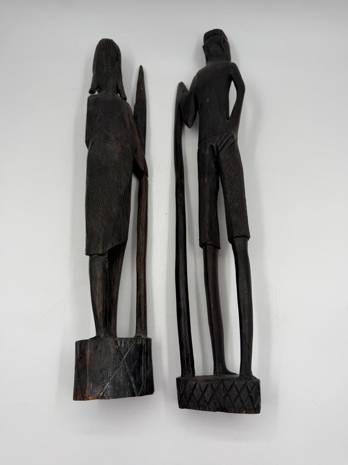 Set von 2 Vintage Krieger Skulptur aus afrikanischem Hartholz, handgeschnitzt