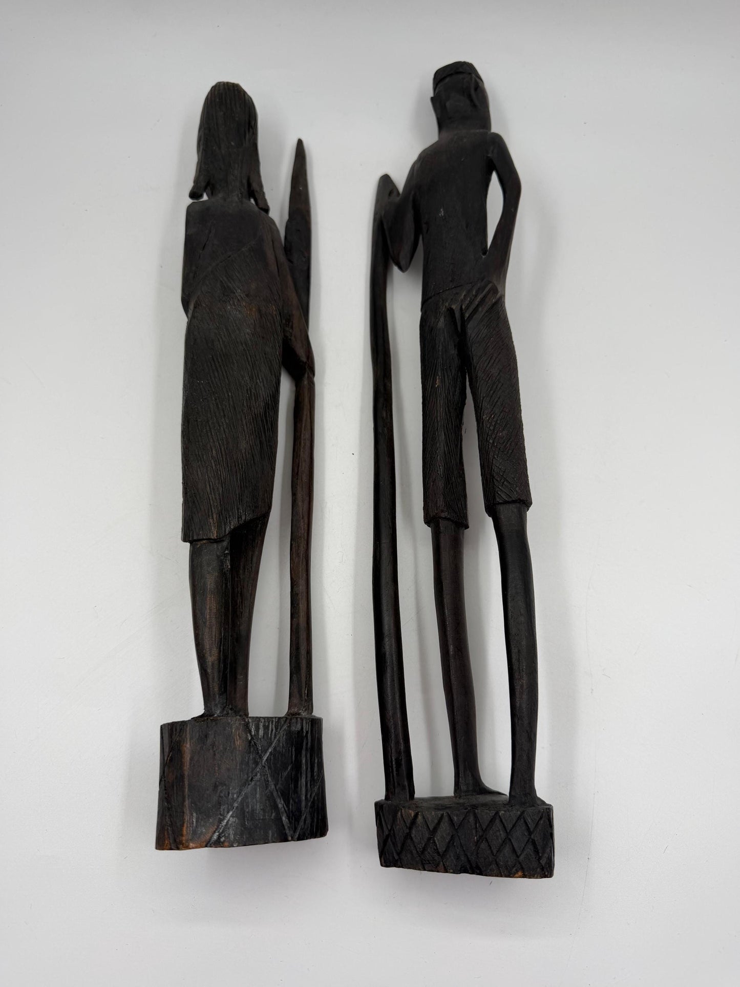 Set von 2 Vintage Krieger Skulptur aus afrikanischem Hartholz, handgeschnitzt