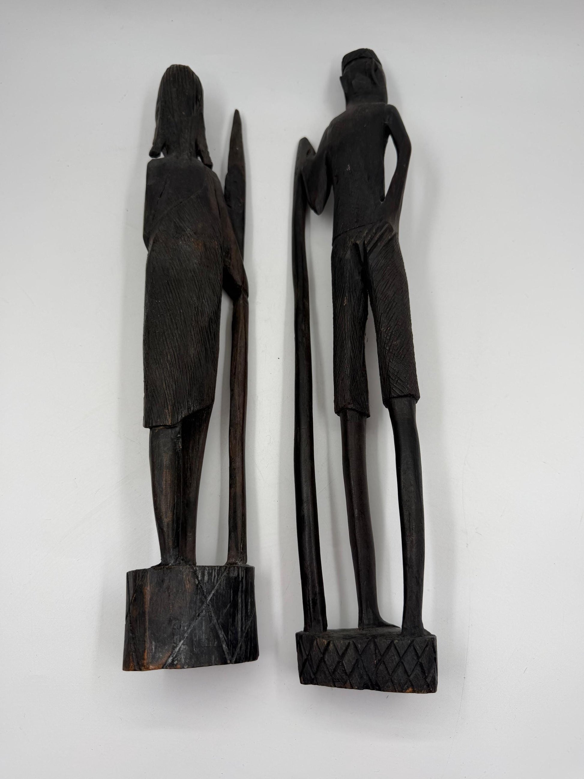 Set von 2 Vintage Krieger Skulptur aus afrikanischem Hartholz, handgeschnitzt