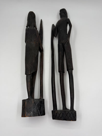 Set von 2 Vintage Krieger Skulptur aus afrikanischem Hartholz, handgeschnitzt