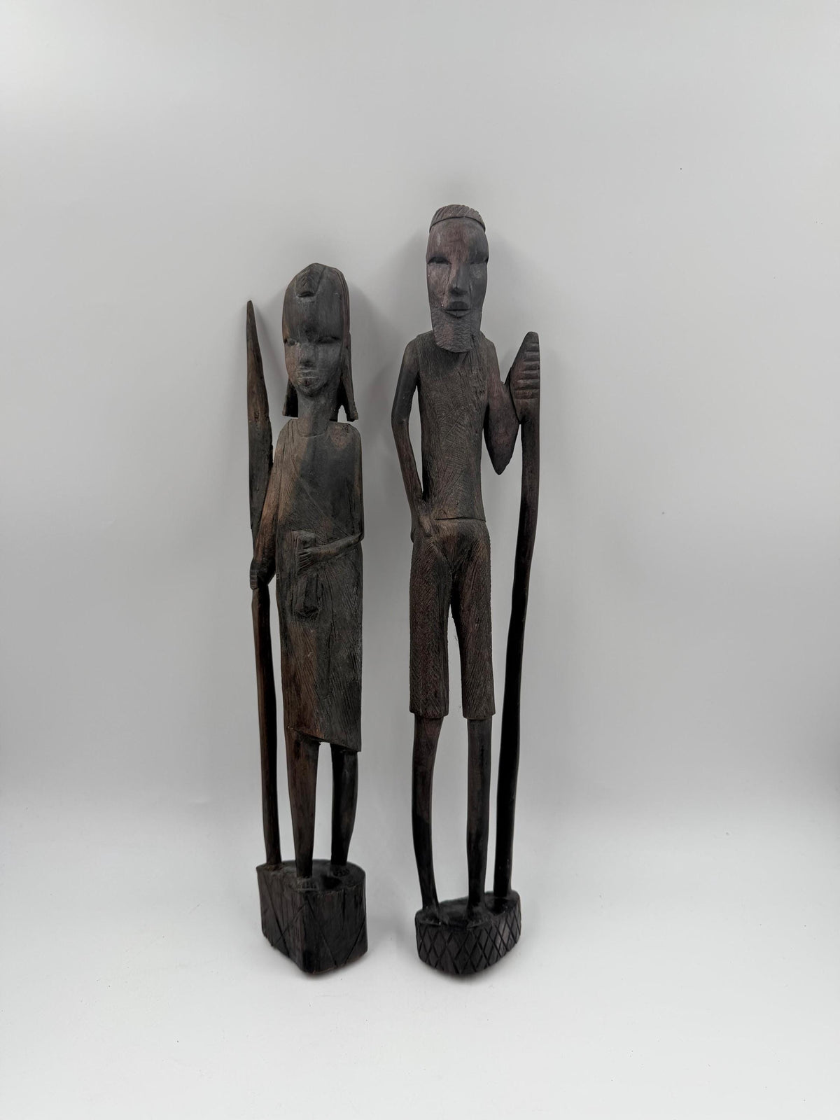 Set von 2 Vintage Krieger Skulptur aus afrikanischem Hartholz, handgeschnitzt