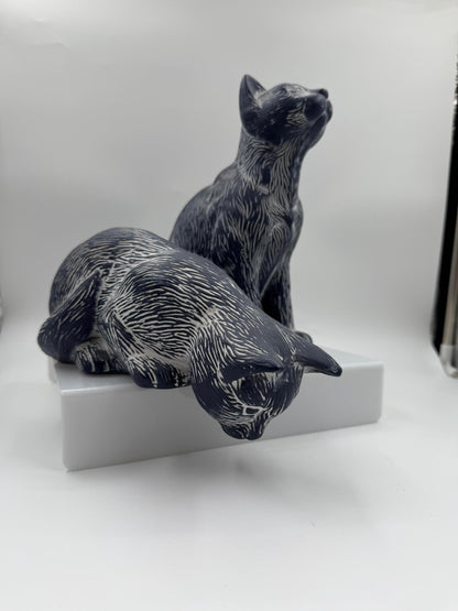 Set von 2 Vintage Katzenfiguren aus Keramik in Kobaltblau