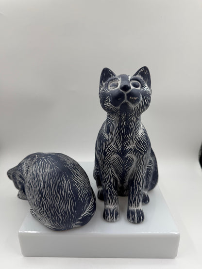 Set von 2 Vintage Katzenfiguren aus Keramik in Kobaltblau