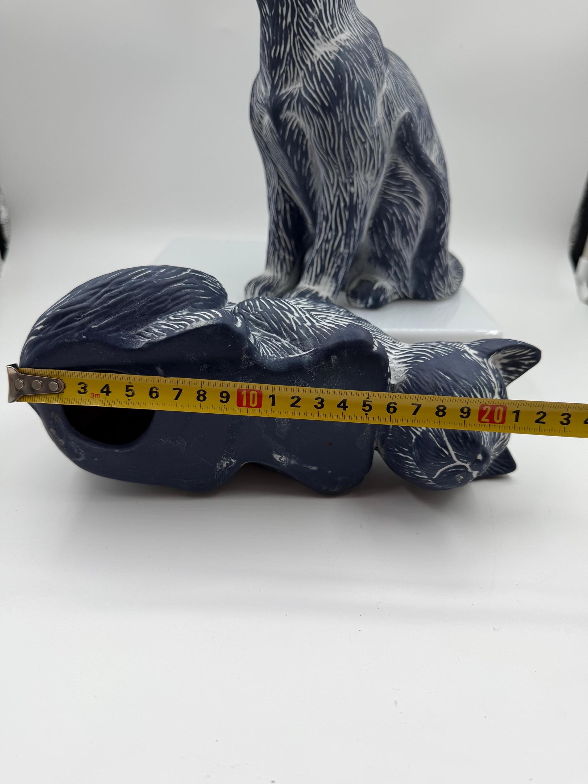 Set von 2 Vintage Katzenfiguren aus Keramik in Kobaltblau