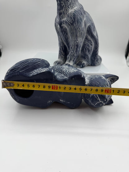 Set von 2 Vintage Katzenfiguren aus Keramik in Kobaltblau