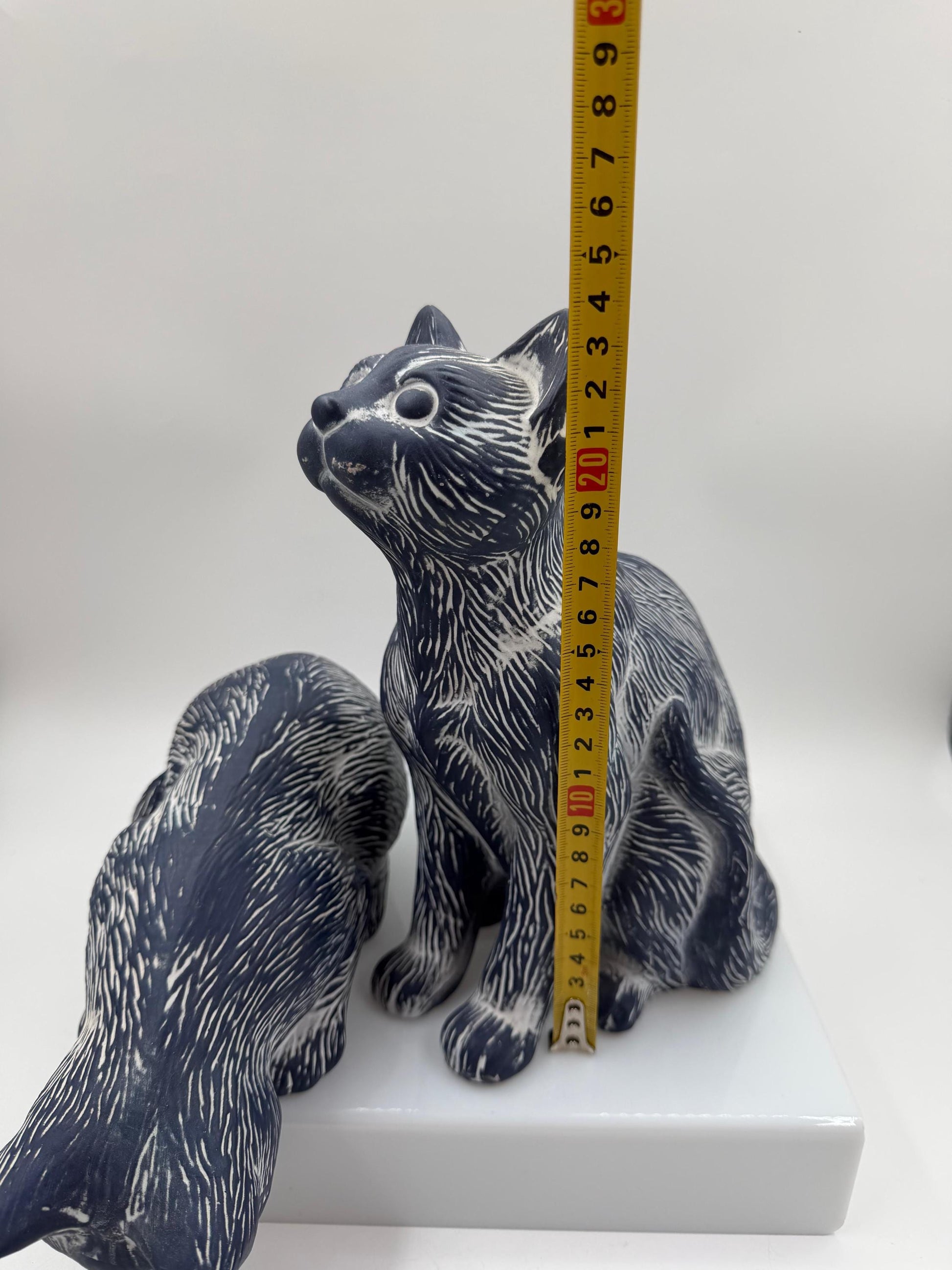 Set von 2 Vintage Katzenfiguren aus Keramik in Kobaltblau
