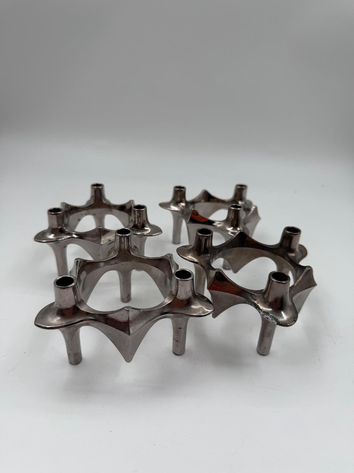 Set von 4 Vintage Kerzenhalter von Ceasar Stoffi und Fritz Nagel für BMF, Chromstahl