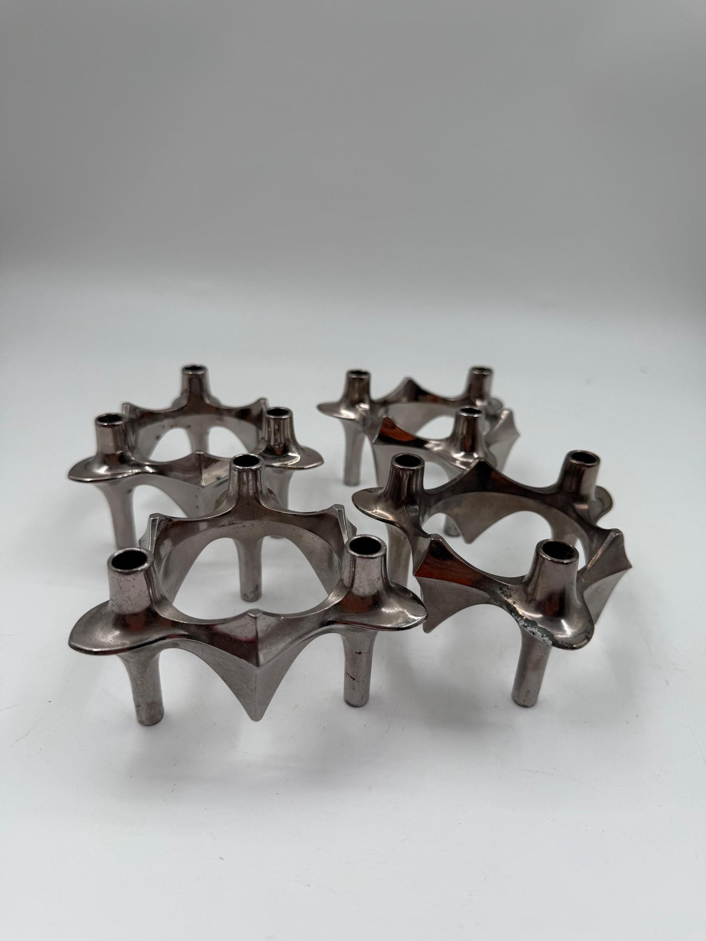 Set von 4 Vintage Kerzenhalter von Ceasar Stoffi und Fritz Nagel für BMF, Chromstahl