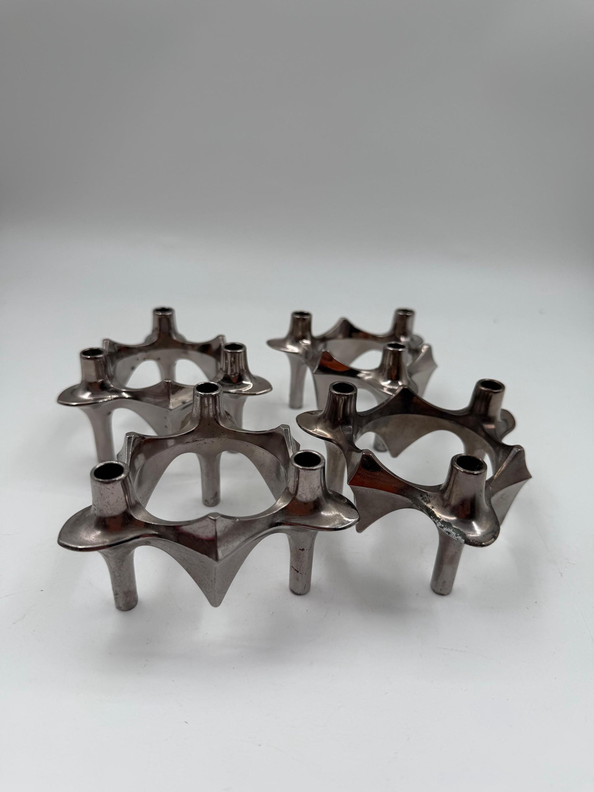 Set von 4 Vintage Kerzenhalter von Ceasar Stoffi und Fritz Nagel für BMF, Chromstahl