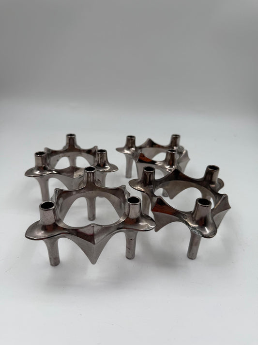 Set von 4 Vintage Kerzenhalter von Ceasar Stoffi und Fritz Nagel für BMF, Chromstahl