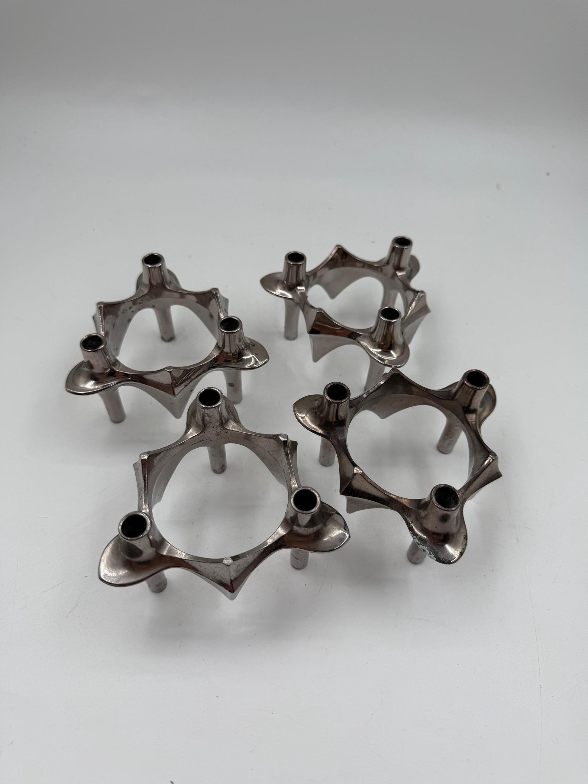 Set von 4 Vintage Kerzenhalter von Ceasar Stoffi und Fritz Nagel für BMF, Chromstahl