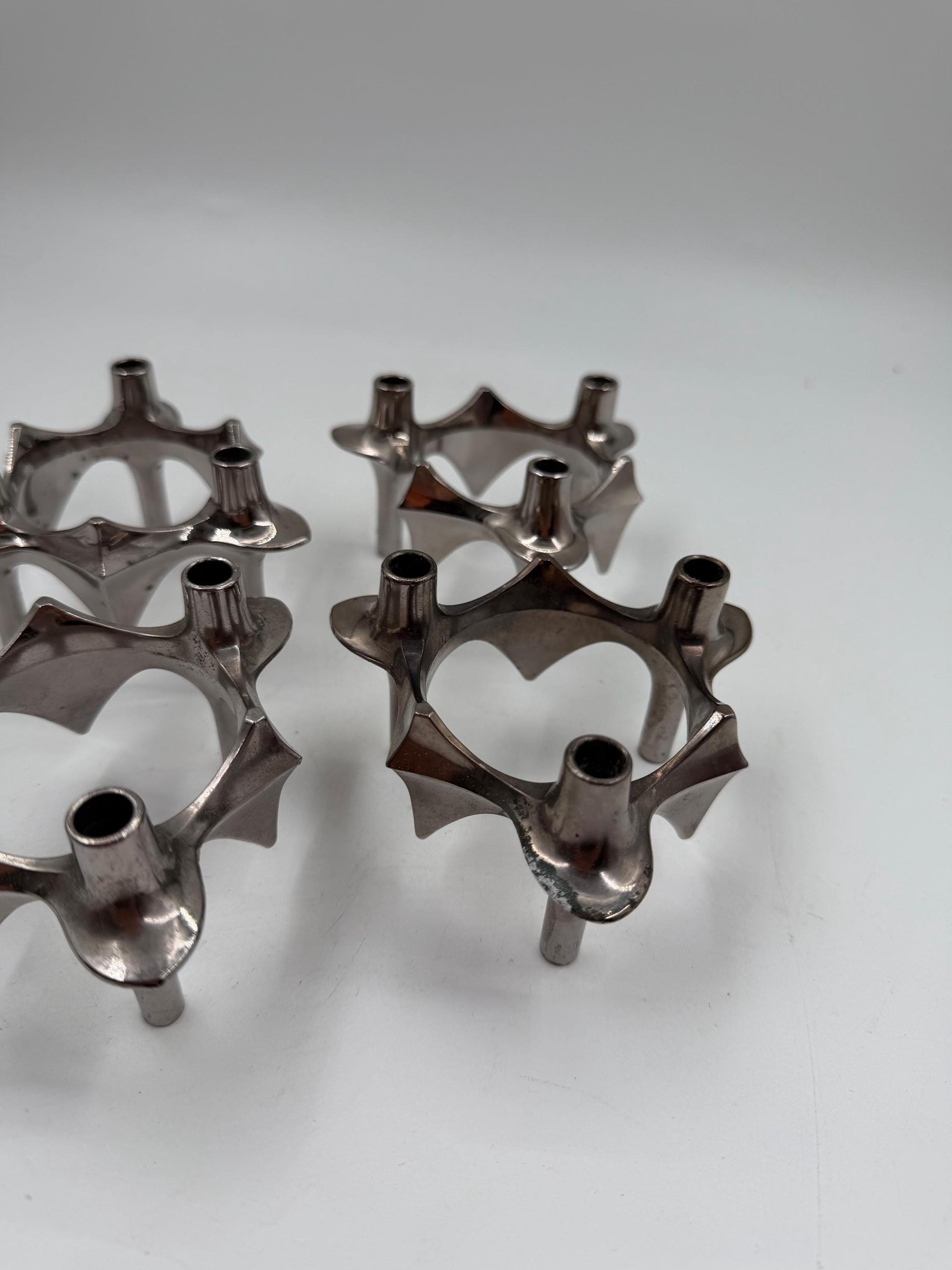 Set von 4 Vintage Kerzenhalter von Ceasar Stoffi und Fritz Nagel für BMF, Chromstahl