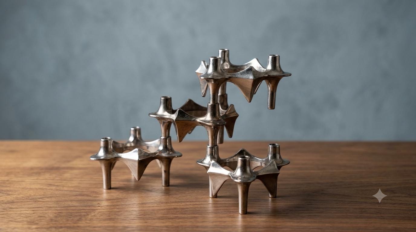 Set von 4 Vintage Kerzenhalter von Ceasar Stoffi und Fritz Nagel für BMF, Chromstahl