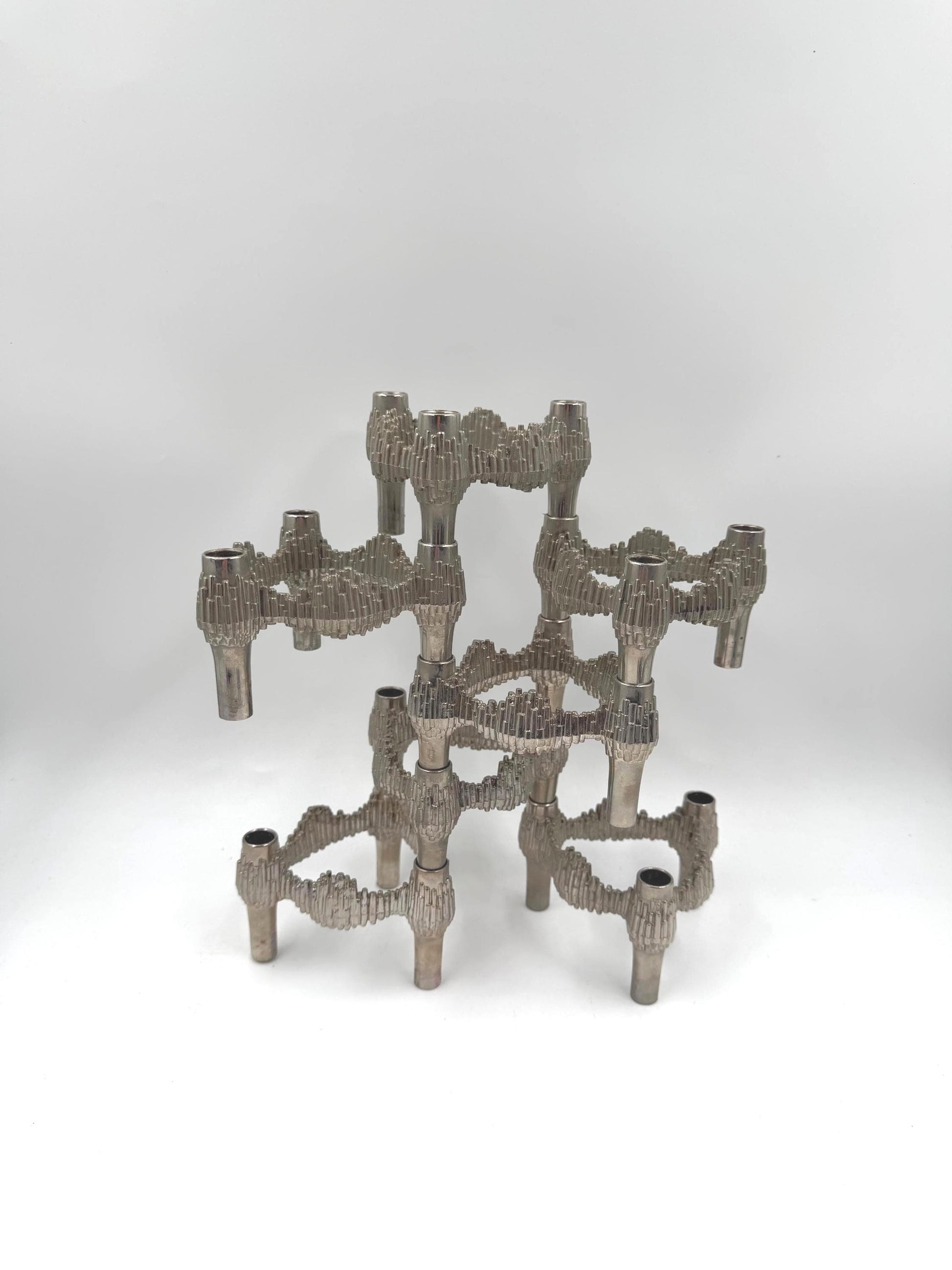 Set von 7 Vintage Kerzenhalter "Stecksystem" von Quist, brutalistisches Chrom