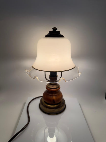 Vintage Tischlampe aus Wurzelholz mit Glasschirm