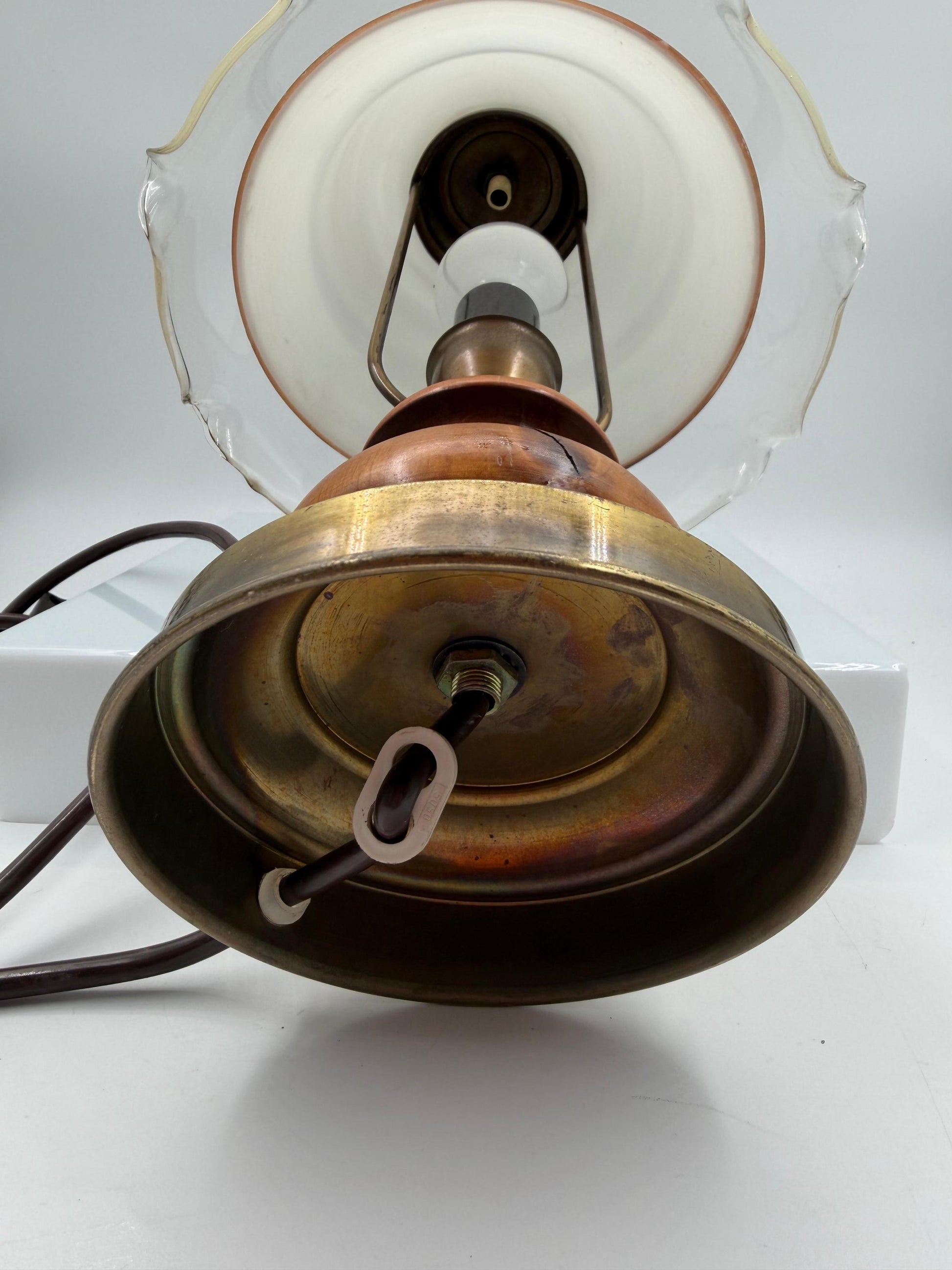 Vintage Tischlampe aus Wurzelholz mit Glasschirm
