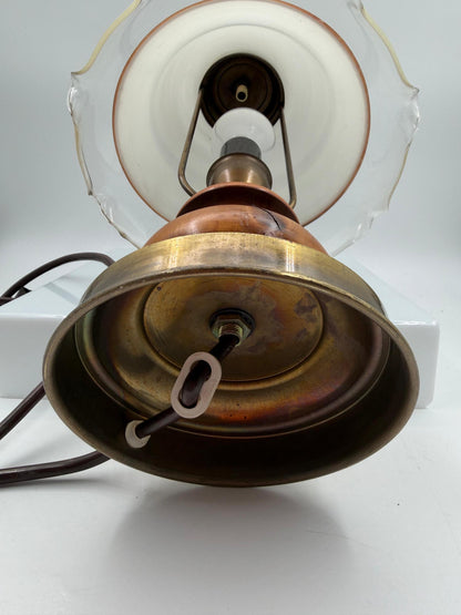 Vintage Tischlampe aus Wurzelholz mit Glasschirm