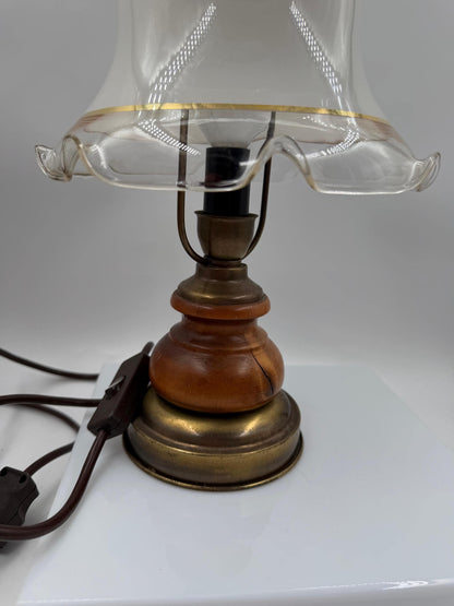 Vintage Tischlampe aus Wurzelholz mit Glasschirm