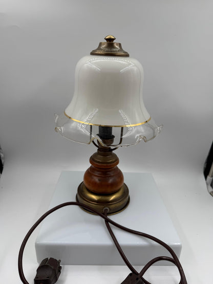 Vintage Tischlampe aus Wurzelholz mit Glasschirm