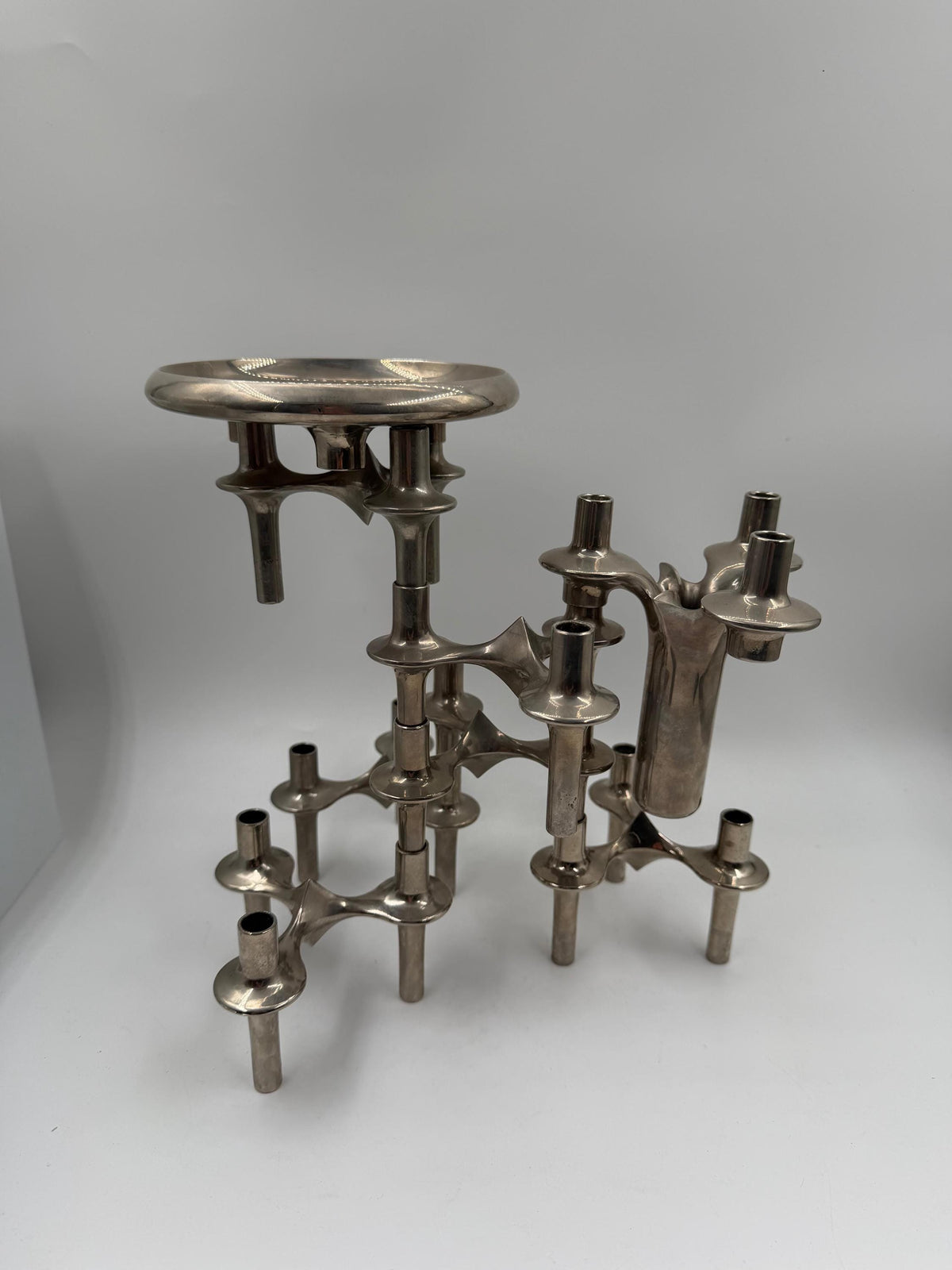 Set von 6 Vintage Kerzenhalter "Stecksystem" von Werner Stoff für Nagel BMF, Chrom