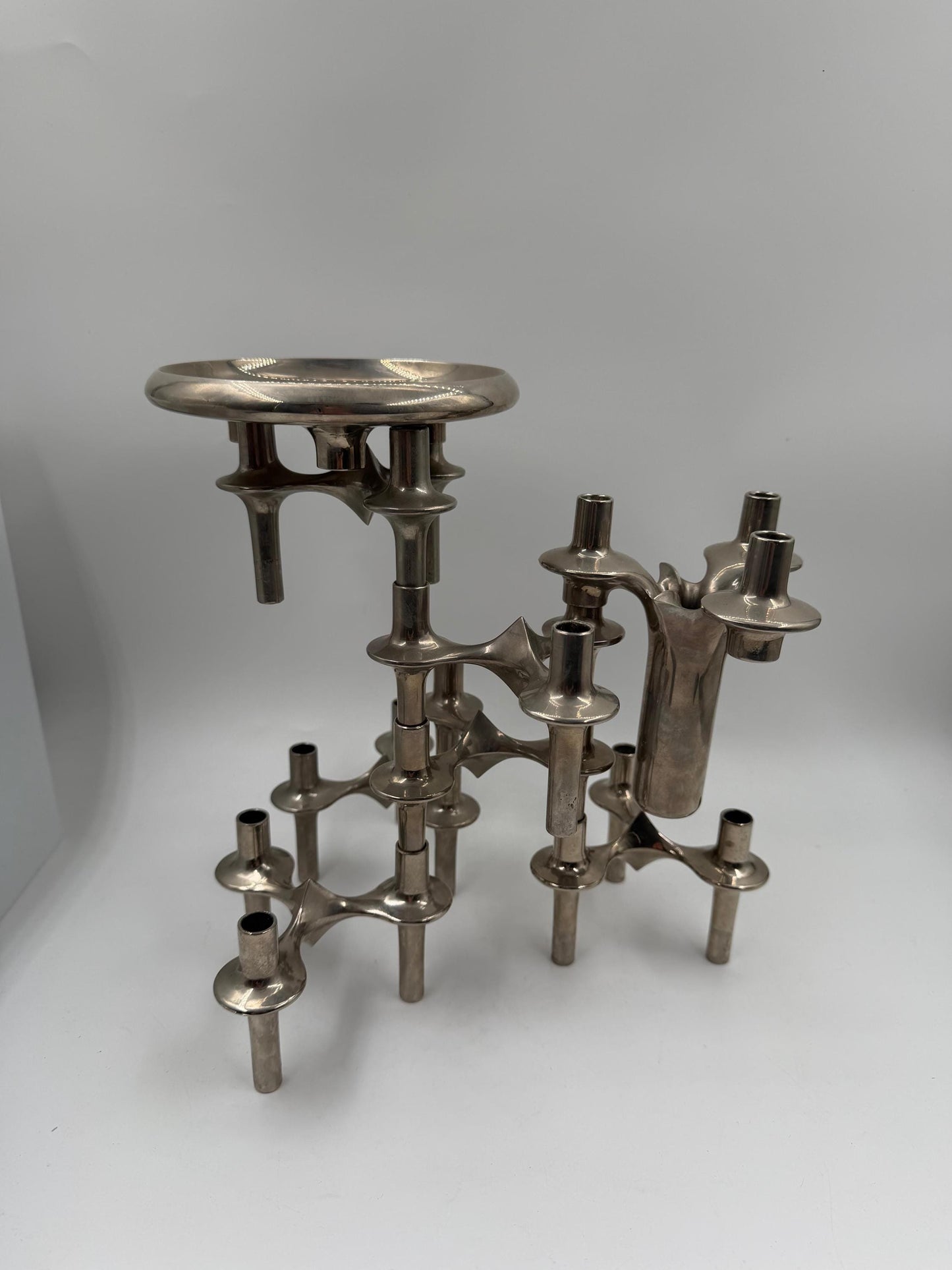 Set von 6 Vintage Kerzenhalter "Stecksystem" von Werner Stoff für Nagel BMF, Chrom